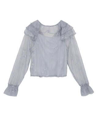 earth music&ecology ＳＥＴ２点ラッフルレースブラウス＋キャミソール Grayish Blue