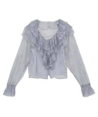 earth music&ecology ＳＥＴ２点ラッフルレースブラウス＋キャミソール Grayish Blue