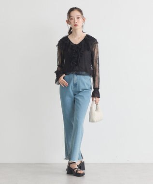 earth music&ecology ＳＥＴ２点ラッフルレースブラウス＋キャミソール Black