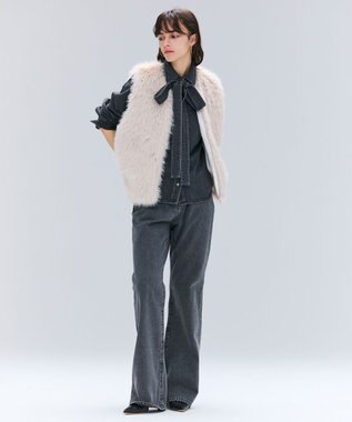 BEIGE， 【洗える・BAILA 11月号掲載】MARKEL / ボウタイ付きシャツカラーデニムシャツ Slate