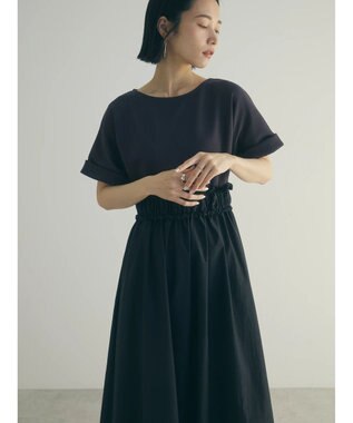 Green Parks armonia.異素材切替ドルマンワンピース Charcoal Gray