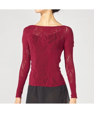 Chacott 【ノーソーイングニット】シアーローズニットトップ ワインレッド