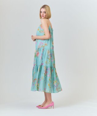 GRACE CONTINENTAL ボタニカルティアードドレス ミント