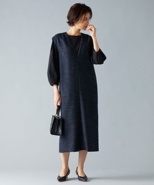 自由区 S 【洗える】コードエンブロイダリーボートネック ブラウス ミッドナイト