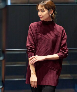 Tiaclasse 【新色追加・洗える】ランダムリブ編みドルマンニットチュニック ボルドー