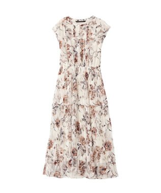 YECCA VECCA フラワー柄シアープリーツワンピース Ivory