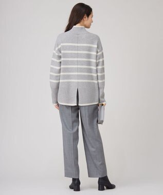 自由区 L 【WEB限定カラーあり・洗える】ウールカシミヤブレンドハイネック ニット [WEB限定]グレー×オフボーダー