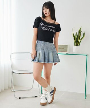 WEGO ドッキングオフショルデザインちびT ブラック