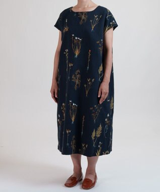 muuc ボタニカル刺繍のワンピースドレス ネイビー