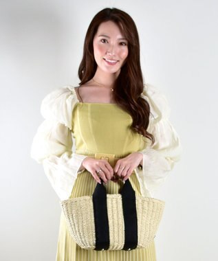 LA BAGAGERIE 【maison vert】 【ペーパー素材・多収納】ダブルハンドルかごバッグ ブラック×アイボリー