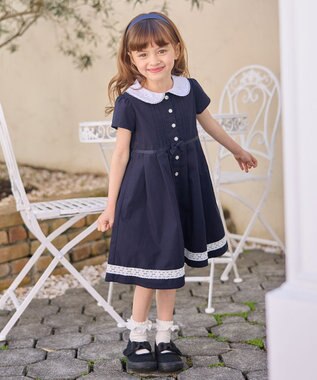 ANY KIDS 襟付き 半袖 ワンピース ネイビー