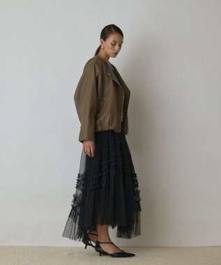 GRACE CONTINENTAL フェイクレザーライダース カーキ