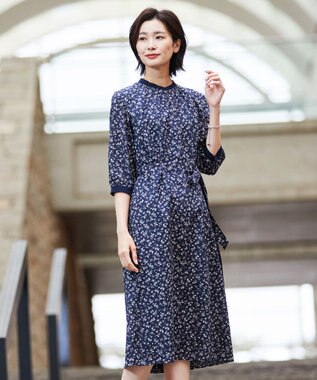 J.PRESS LADIES 【洗える】 スパンローンフラワー バンドカラー ワンピース ネイビー系5