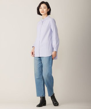 J.PRESS LADIES S 【洗える】BASIC STRETCH DENIM ボーイフィット パンツ ダルブルー系