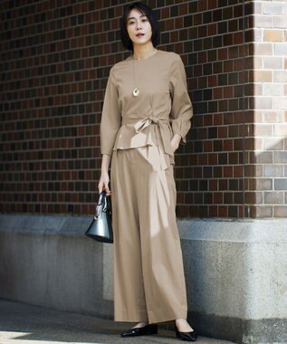 自由区 L 【セットアップ対応・洗える】ドレープツイルワイド パンツ ベージュ