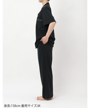 une nana cool 【綿100%】60/2 やわらか天竺 半袖開襟パジャマ MADE WITH LIBERTY FABRIC ブラック