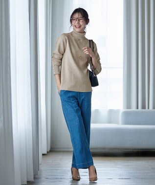 Tiaclasse 【洗える】タートルボタンニットトップス ベージュ