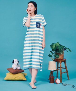 WACOAL PEANUTS ネグリジェ 4分袖 ワンピース 綿100%(本体) スヌーピー レディース FNT166 /ワコール