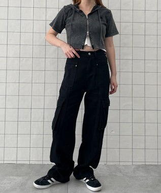 WEGO マルチポケットワイドカーゴパンツ ブラック