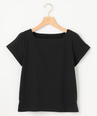 組曲 L 【WEB限定】ストライプジャガード カップ付きTシャツ ブラック系