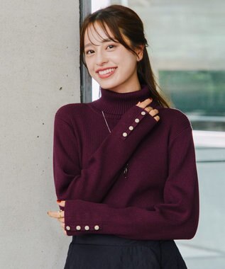 Tiaclasse 【洗える】タートルボタンニットトップス パープル