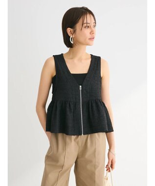 Green Parks ジャガードペプラムＺｉｐベスト Black