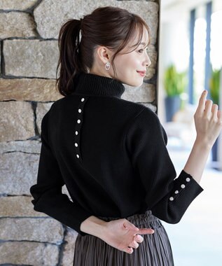 Tiaclasse 【洗える】タートルボタンニットトップス ブラック