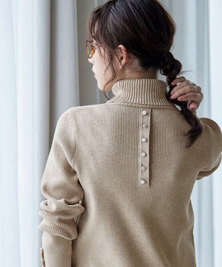 Tiaclasse 【洗える】タートルボタンニットトップス ベージュ
