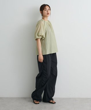 CRAFT STANDARD BOUTIQUE ストライプジャカードパフスリーブブラウス Light Khaki