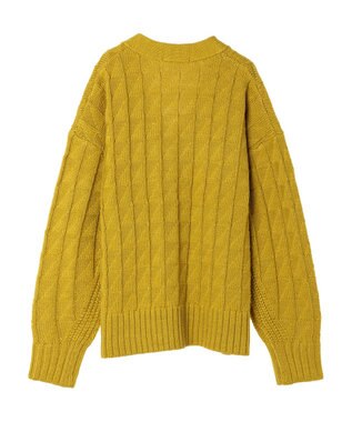 AMERICAN HOLIC スクエア柄Ｖネックニットカーディガン Mustard