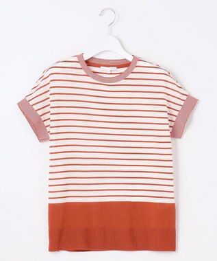 自由区 L 【WEB限定・洗える】ニットソーボーダー トップス キャロット×オフ