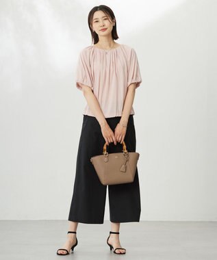 J.PRESS LADIES 【洗える】ソフトシャンブレー クロップド パンツ ブラック系