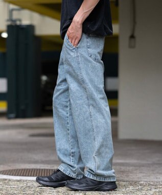 WEGO 【ウエストゴム/SMLサイズ展開】デニムイージーストレートパンツ2 デニム淡加工色