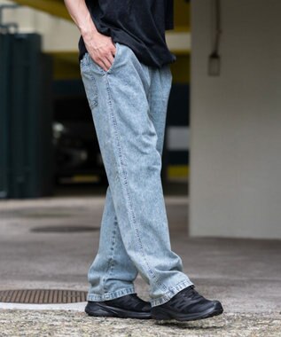 WEGO 【ウエストゴム/SMLサイズ展開】デニムイージーストレートパンツ2 デニム淡加工色