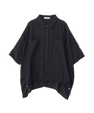 Green Parks 表面感裾ドロスト半袖シャツ Black