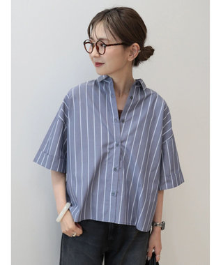 AMERICAN HOLIC イージーケア５分袖バックタックシャツ Stripe Navy