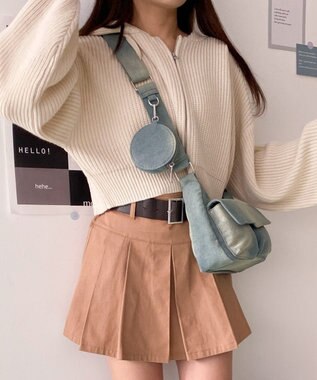 WEGO ポーチ付きポケットデザインショルダー デニム淡加工色