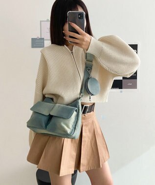 WEGO ポーチ付きポケットデザインショルダー デニム淡加工色