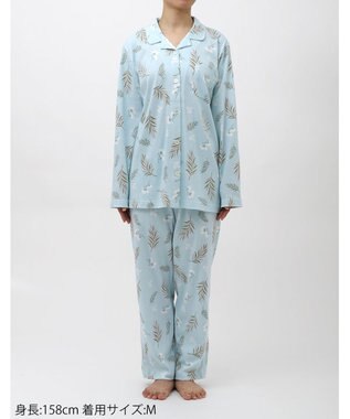 Wing パジャマ 長袖 長ズボン 綿100％ スムース素材 レディース EP5065 ウイング／ワコール サックス
