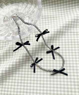 WEGO Lビーズサテンリボンネックレス ブラックその他