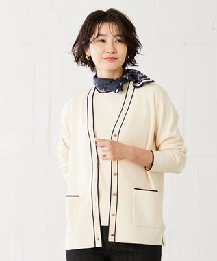 J.PRESS LADIES 【洗える】 レーヨンストレッチフルニードル カーディガン アイボリー系