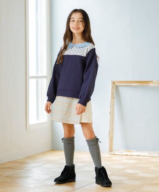 組曲 KIDS 【150-160㎝】レース トレーナー ネイビー系