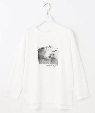ANY SIS L 【貴島明日香さんコラボ】チュールレイニャード猫 Tシャツ アイボリー×フォト