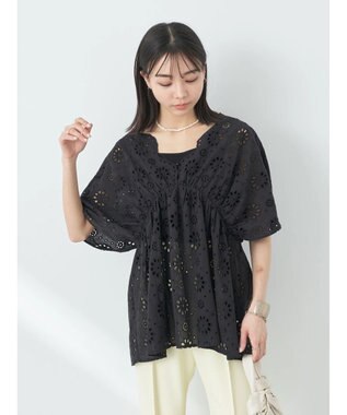 earth music&ecology コットンレースＶネックブラウス Off White