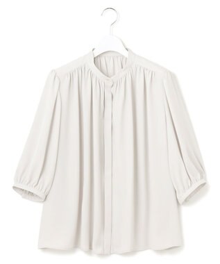 23区 L ライトバックサテンアムンゼン ギャザーブラウス ライトグレー系