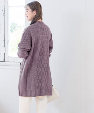 Tiaclasse L 【洗える】大人華やかなアラン柄ニットカーディガン ラベンダー