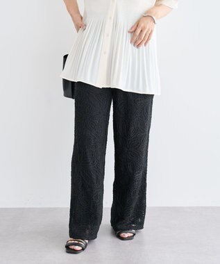 Green Parks コード刺繍　　レースイージーワイドパンツ Black