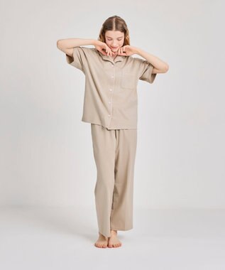 une nana cool 【綿100%】60/2 やわらか天竺 半袖開襟パジャマ MADE WITH LIBERTY FABRIC タン