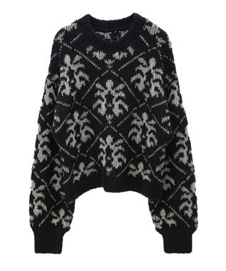 Green Parks ダマスク柄クルーネックニット Black