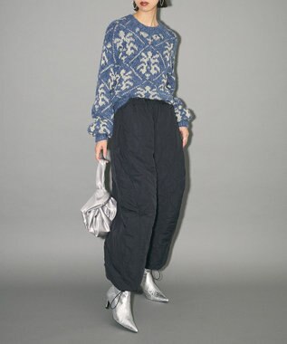 Green Parks ダマスク柄クルーネックニット Blue